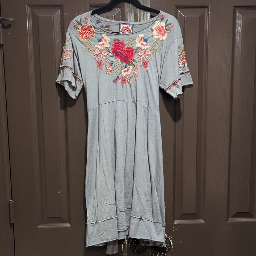 Johnny Was Embroidered Gray Dress